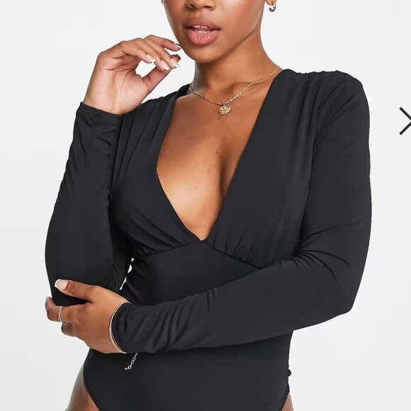 Abercrombie & Fitch Black Long Sleeve Deep V-Neck Bodysuit Soft A&F Collection - Picture 1 of 15
